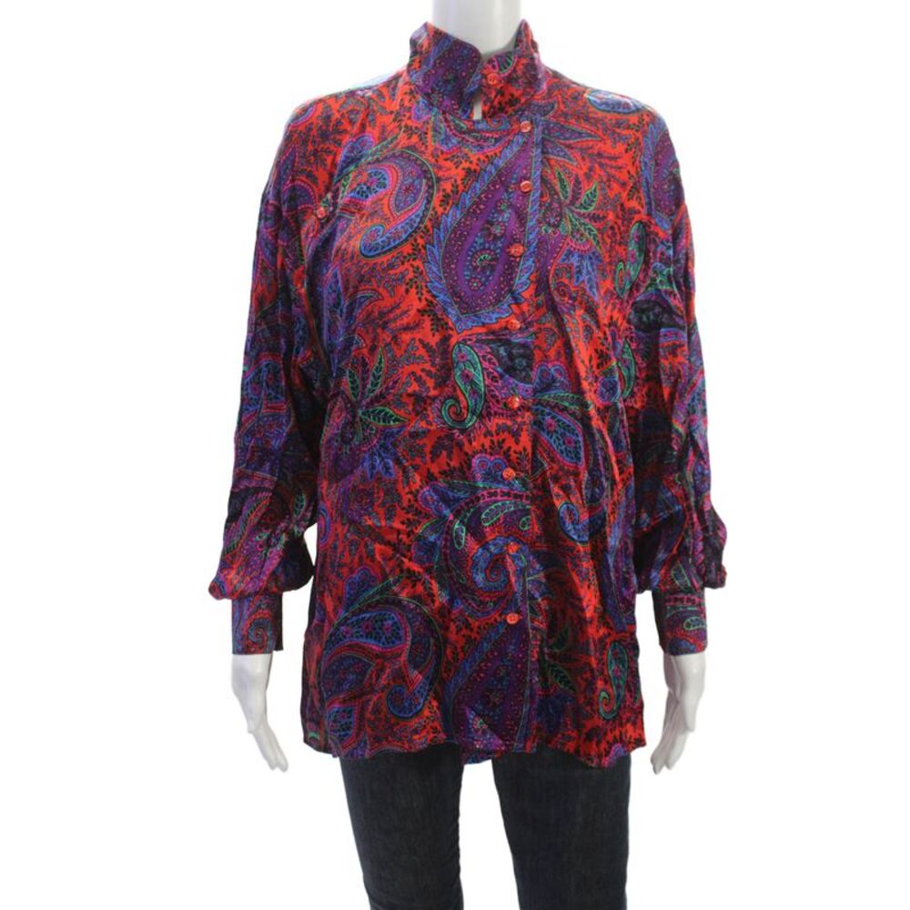 Escada Margaretha Ley Womens Silk Paisley Tunic Blouse Long Sleeve Size 42